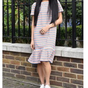 People Tree organic Cotton Dress Sz 12 Red White Blue Coastal Americana T shirt